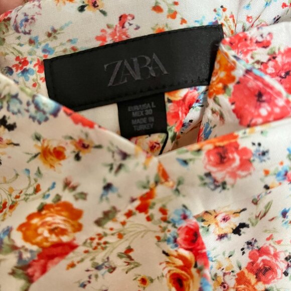 Zara Floral Tie Strap Mini Dress White Organic Cotton Cottagecore Large NWT - Picture 11 of 13